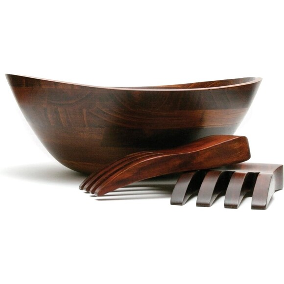 Lipper International Other - 7 Piece Salad Set Cherrywood Large Wavy Salad Bowl with Servers 4 Indiv Bowls
